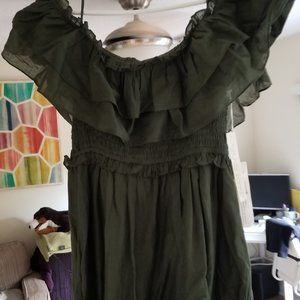 Army Green shoulder sleeve dress